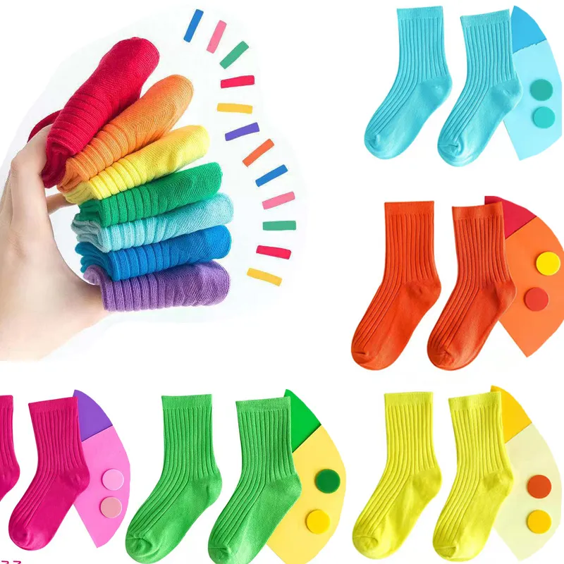 100% Cotton Spring New Candy Colors Baby Knee High Socks Girls Bojor Toddler Bows Spädbarn Söt Sock Fit 0-12 år Partihandel 5pairs/10st