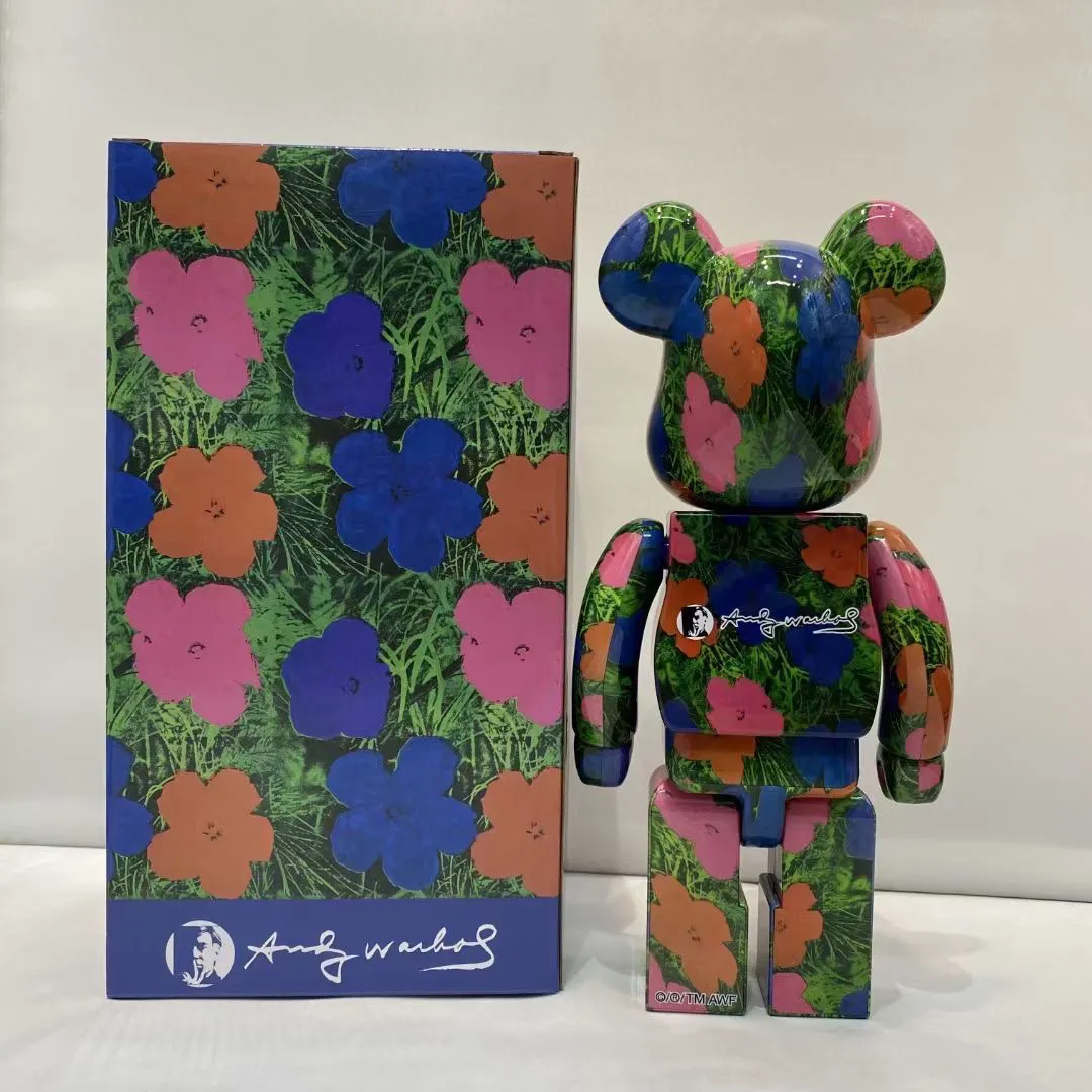 La nouvelle réservation Bearbrick400andywarholflowers andy mur fleurs ours bloc ours boîte aveugle fait à la main 28 cm