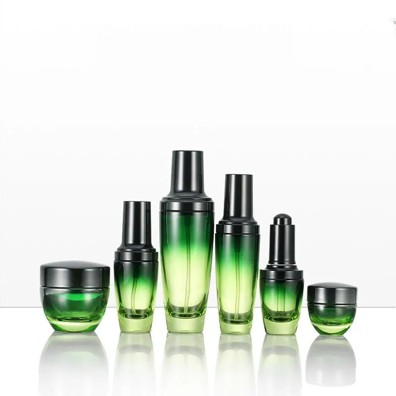 Opslagflessen potten 30 ml 50 ml 100 ml spuitpomp flesglas groen gradiënt navulbare cosmetische container huidverzorging lege emulsie