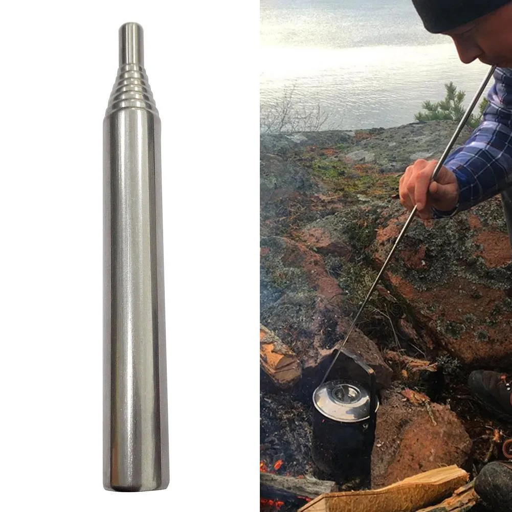 304 stainless steel Outdoor Pocket Bellow Collapsible Fire Tool Camping Survival Blow Fire Tube 9.3cm