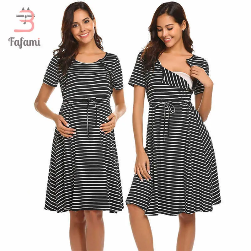 Sommar Casual Maternity Sundress Elegant Midi Nursing Dress Button Up Nursing Nightgown Graviditet Kläder Amning Kläder Q0713