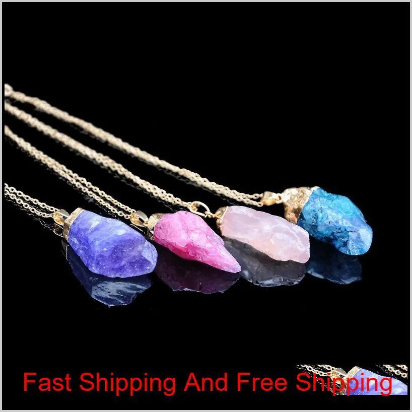 crystal quartz healing point chakra bead natural gemstone necklace original pendant women men jewelry plated gold chains statement