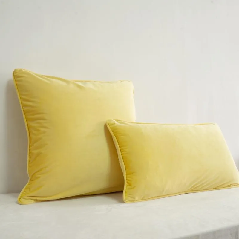 Cuscino/cuscino decorativo con bordino, fodera per cuscino in velluto giallo chiaro, custodia di ottima qualità, senza vita appallottolata, senza imbottitura