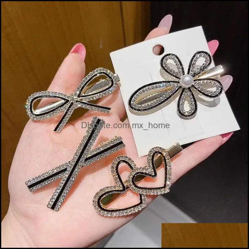 Xwen 2021 Girls Pearl Bow Heart Hair Clip Simple Rhinestone Barrettes Hairpin Ornament Fashion Accessories OH2261