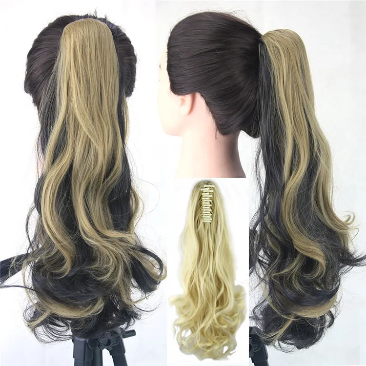 23 polegadas Garra Sintética Simulação Humana Remy Cabelo Exmentions Grip Body Wave Bonytails Bundles MW010