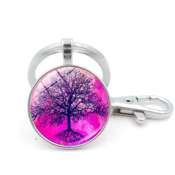 Plant Tree of Life Glass Cabochon Key Ring Time Gem Quickdraw Keychain Hanging Fashion Jewelry Will and Sandy