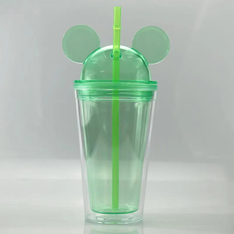 15oz Acrylic tumbler with dome lid plus straw double Wall Clear Plastic Tumbler with Mouse Ear Reusable cute drink cup lovely FY4301