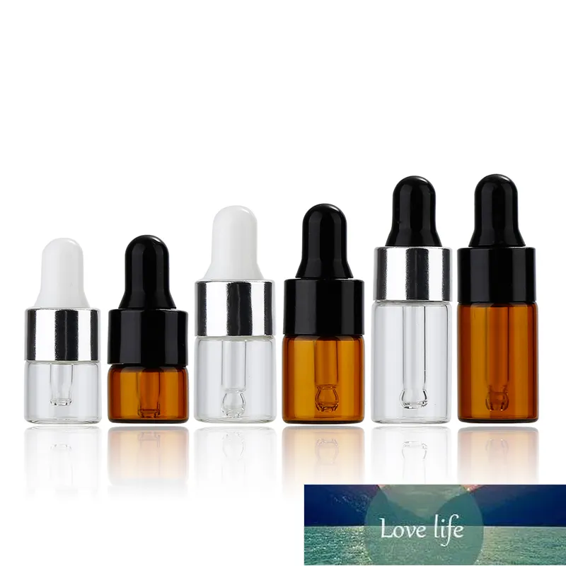 20 pièces 1 ml/2 ml/3 ml verre ambre huile essentielle flacons compte-gouttes bouchon en aluminium réactif goutte oeil liquide Pipette aromathérapie conteneurs