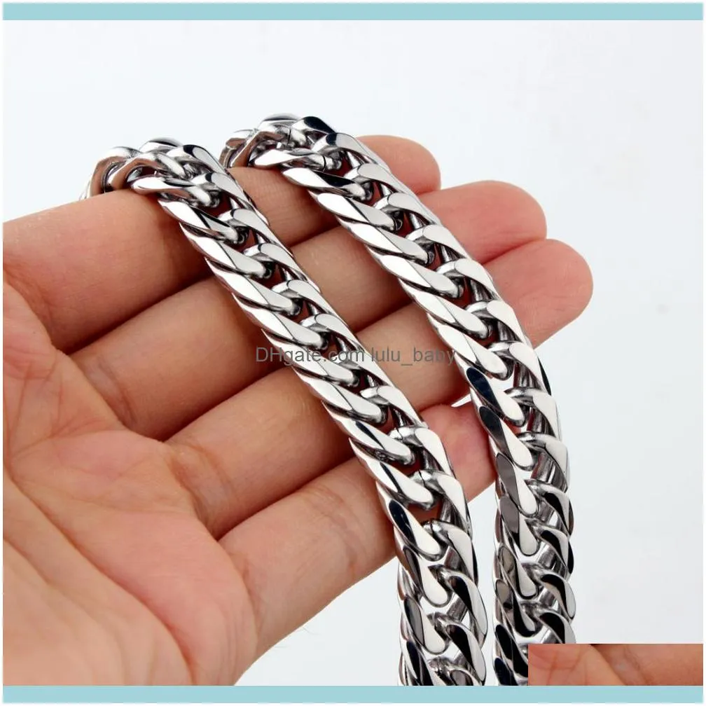 9/13/15mm Men`s Fashion Cool Silver Stainless Steel Bling Curb Necklace Chain 8