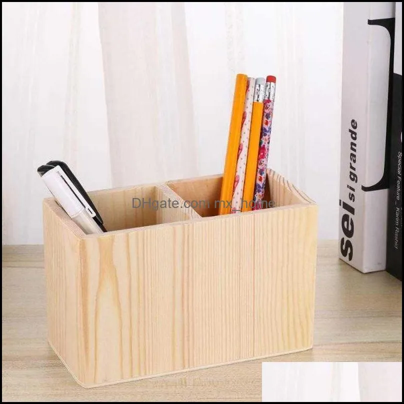 Storage Bottles & Jars Two Compartments Wooden Container Pen Holder Organizer Unfinished Color Case Pot for Home Office DIY Graffiti