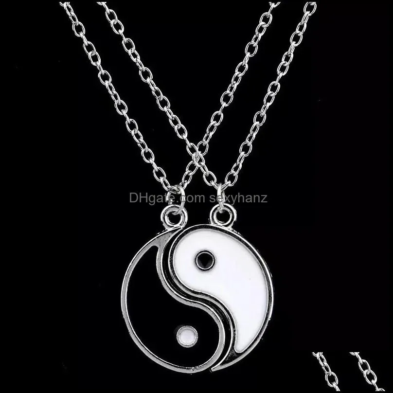 S2560 Fashion BestFreinds Black White Patchwork Tai Chi Gossip Pendant Necklace Lovers Necklaces 2pcs/set