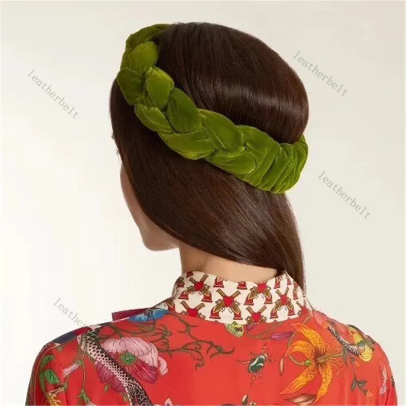 Green Plush Crossed Headbands Solid Knitted Hair Hoop Ladies Retro Twist Hairs Band Outdoor Soft Headwraps