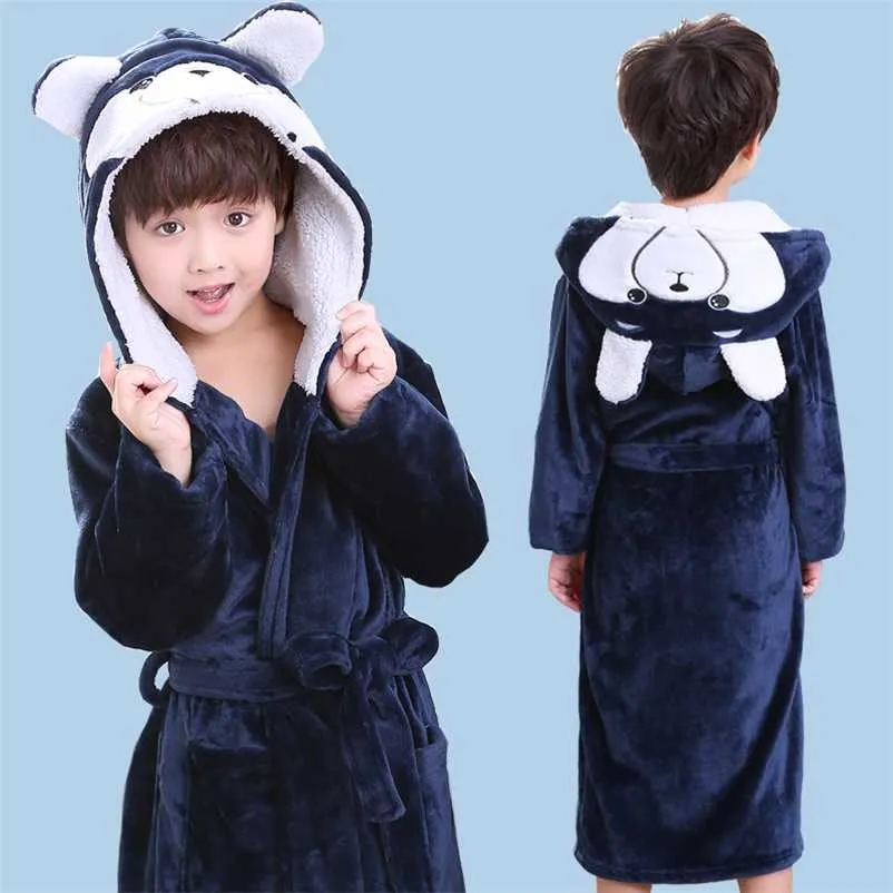 Mode bébé à capuche peignoir printemps automne coton enfants peignoirs de bain garçons dessin animé longue flanelle enfants natation Robe 211130