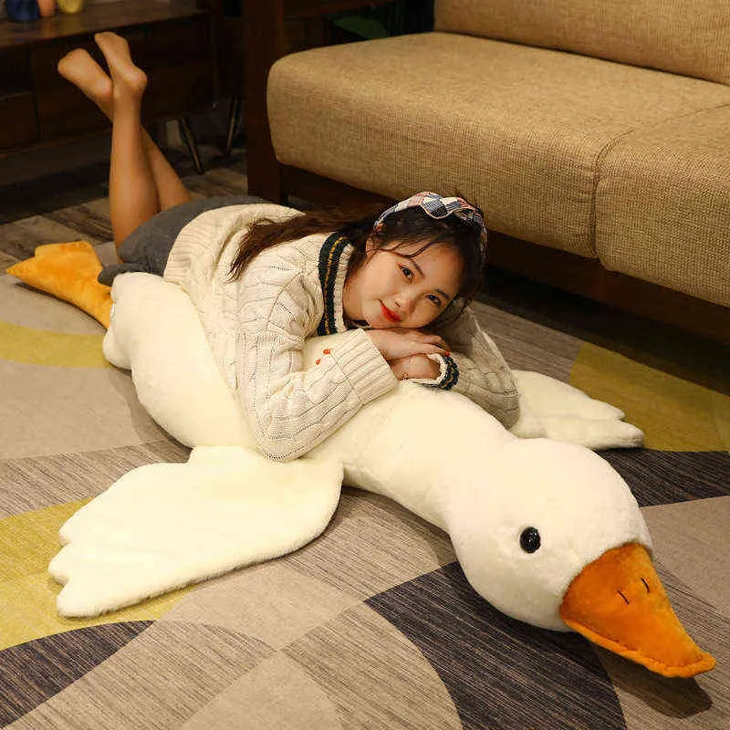 130 cm schattige katoenen gans gevulde speelgoed dierbaby bijbehorende poppen pluche comfort poppen zacht kussen Noordse home decor h1111