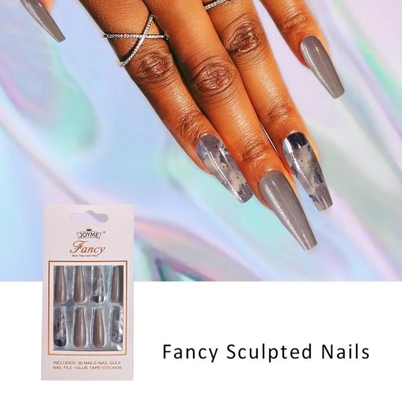 False Nails 30pcs Press On Designs Shiny Nail Patch Glue Type Removable Long Paragraph Fashion Manicure Save Time To