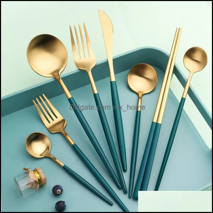 13pcs/Lot Gold Sier Sier Chopsticks Spoon Fork Knife Ckea Cake Cake Dessert Parice Bar Long Handle Poons Scoop Suit Drop Drop