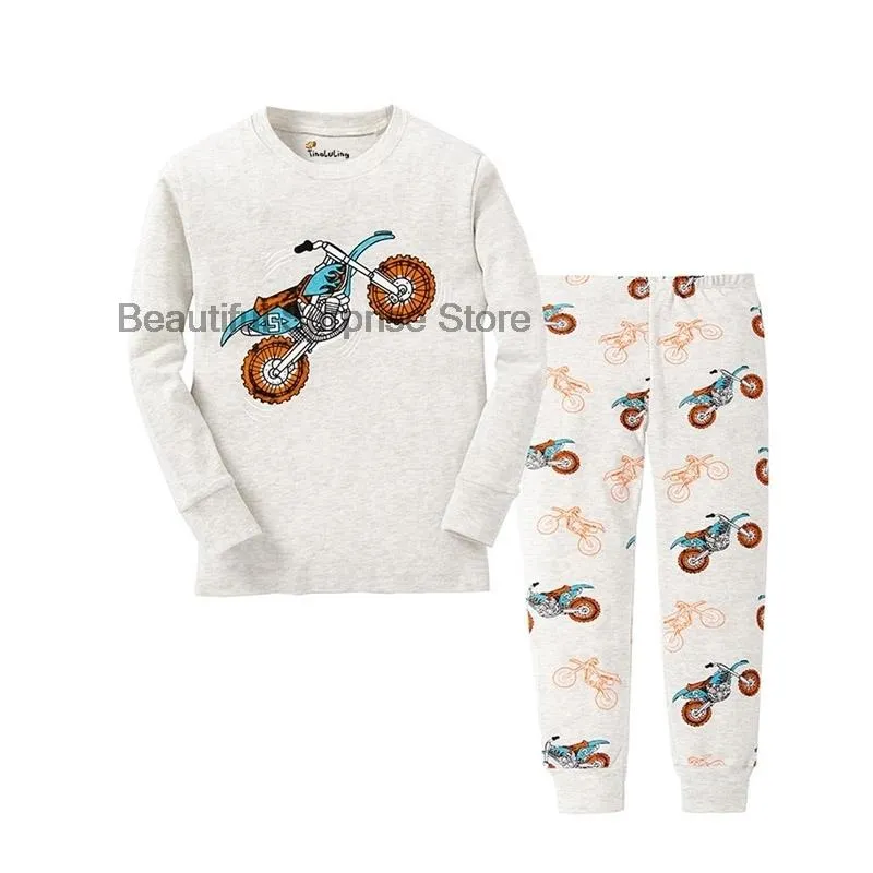 Pyjamas Child Cool Kid Motorcycle Print Pajama Ställer Girls Pyjamas Bomull Boys baby Natt pijamas för Sleepwear