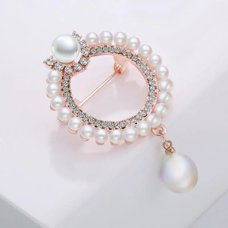 Pins, broscher Fashion Crystal Circle Pearl Brosch Kvinnors Utsökt Solros Pin Coat Hundra matchande ornament
