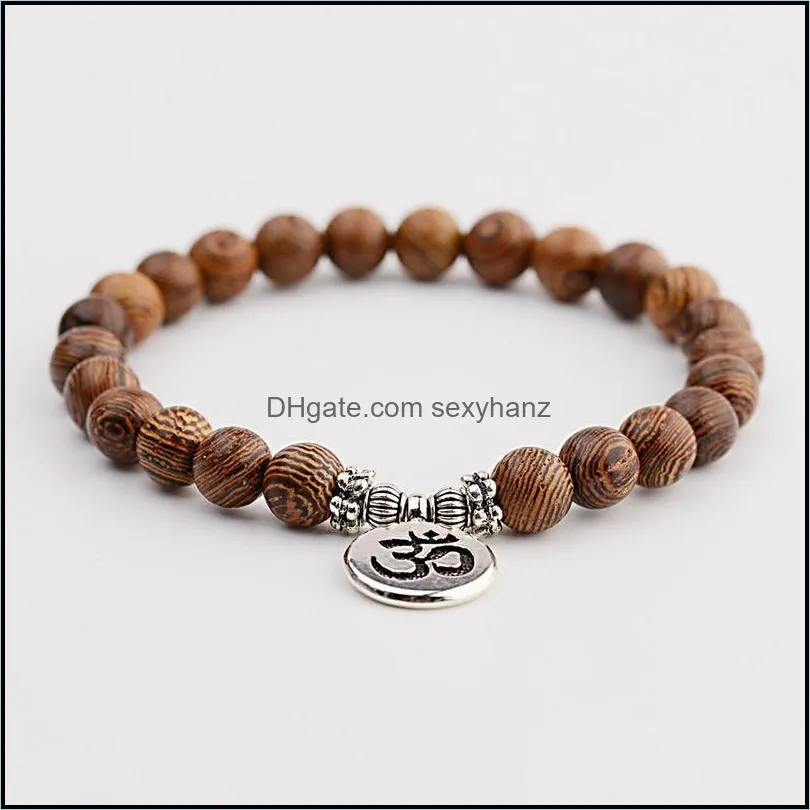 Ethnic Buddhism Lotus Pendant Bracelet Homme Women`s Chakra Wood Beaded Drop Beaded, Strands