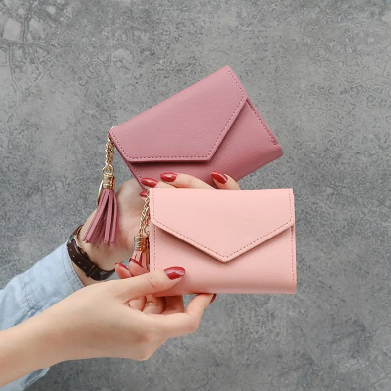 Großhandelspreis!! Frauen Einfache Kurze Brieftasche Quaste Geldbörse Karte Halter Multi-karte Position Portefeuille Femme