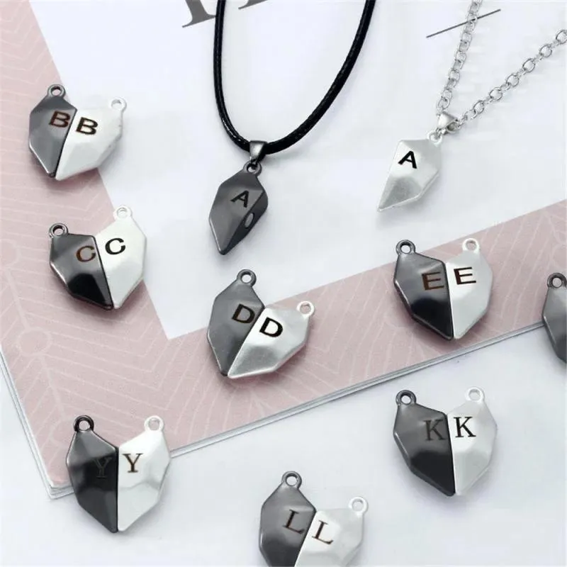 Anhänger Halsketten 1 stück A-Z Brief Paar Halskette Magnetische Anziehung Herz Stein Liebhaber Set Für Frauen Männer Magnet Schmuck Geschenke