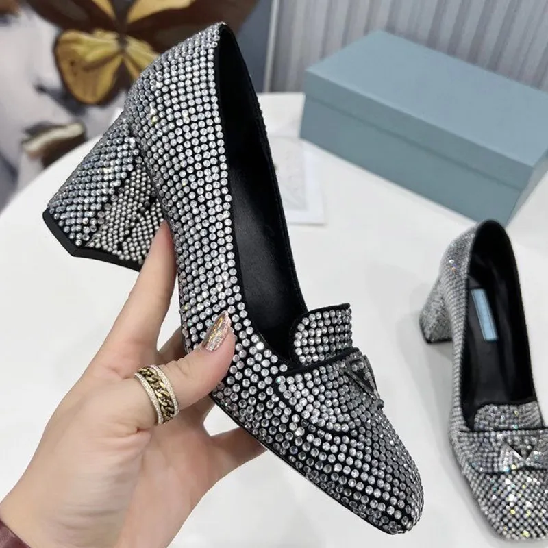 Rhinestones Women Pumps Crystal Satin Summer Lady Shoes Genuine Leather High Heels Party Prom Shoe SIZE35-41