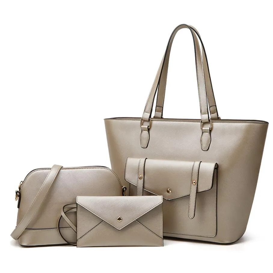 Модные PU женские хозяйственные сумки из 3-х частей набор стиль чистый цвет дизайн женской сумки повседневная сумка кошелек