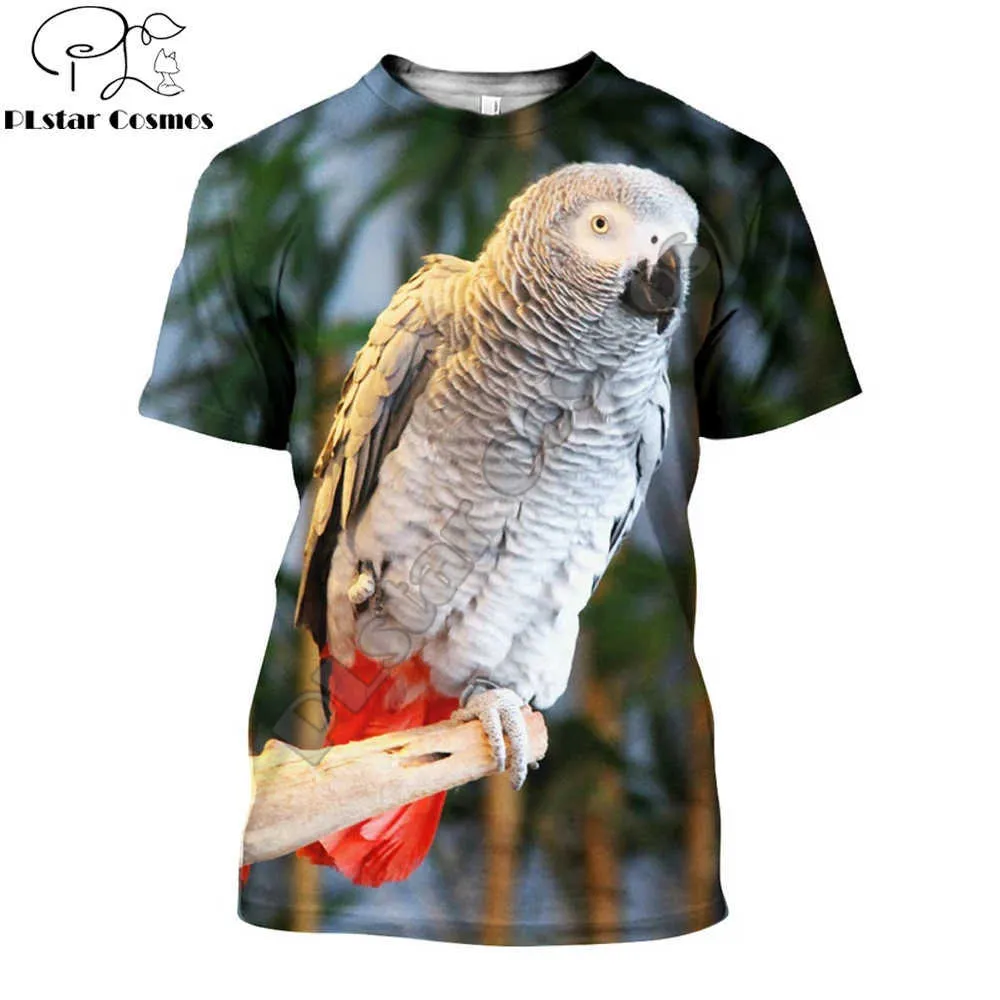 Падение животных попугай 3D напечатанные мужчины футболка Harajuku мода с коротким рукавом улица повседневная унисекс тройник YW001 210629