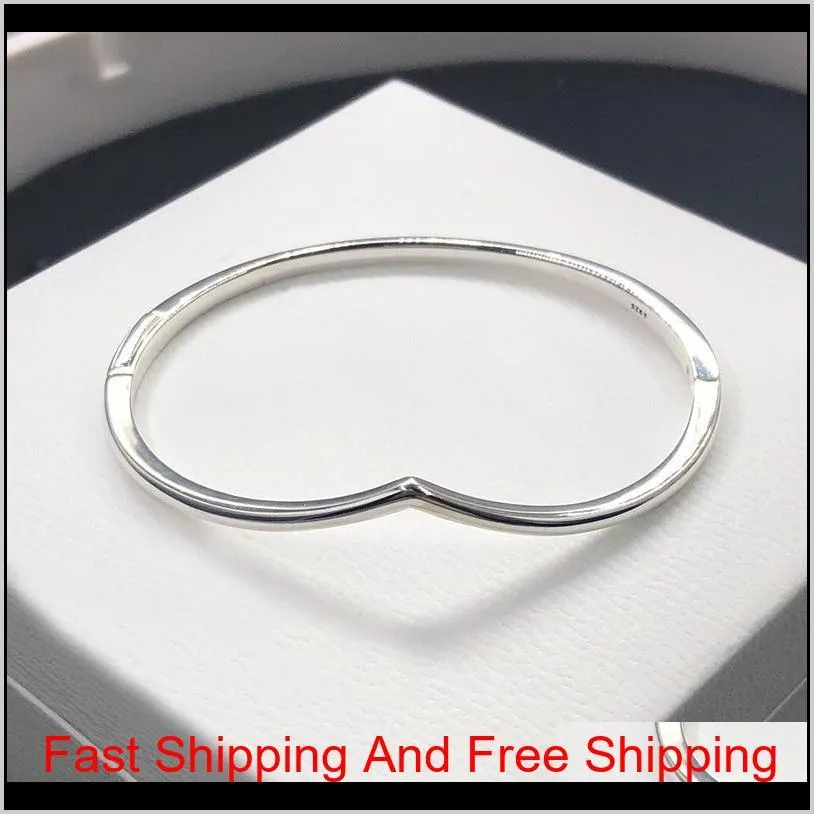 new polished wishbone bangle bracelets women high quality jewelry for  925 sterling silver bracelet with original retail box