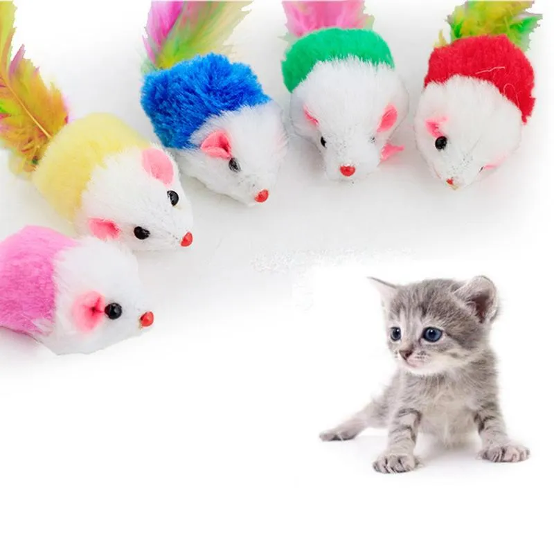 ألعاب Cat Colorful Tail Plush Mouse Vocal Pet Products 2023