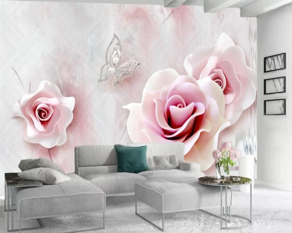 3d Embossed Pink Flowers Wallpaper Romantic Flower Living 3d Wallpaper HD Digital Printing Modern Mural 3d Wallpaper