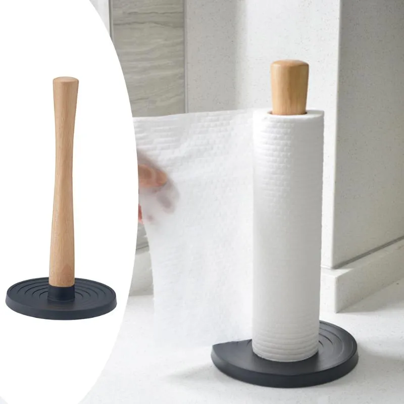 Hooks & Rails Modern Beech Paper Towel Holder Standing Kitchen Rack Handmade Wrapping Organizer With Base For Roll