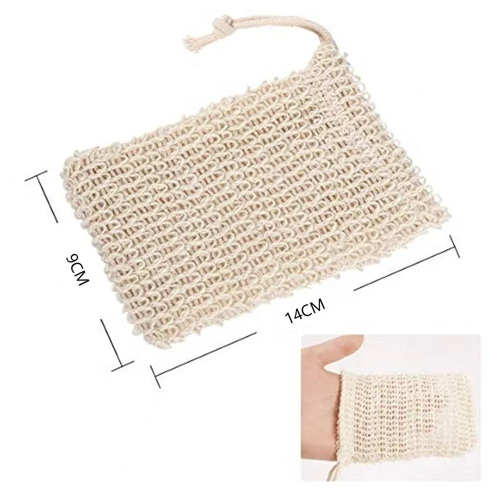 Exfoliating Mesh Bags Pouch For Shower Body Massage Scrubber Natural Organic Ramie Soap Saver Bag Loofah Bath Spa Foaming With Drawstring