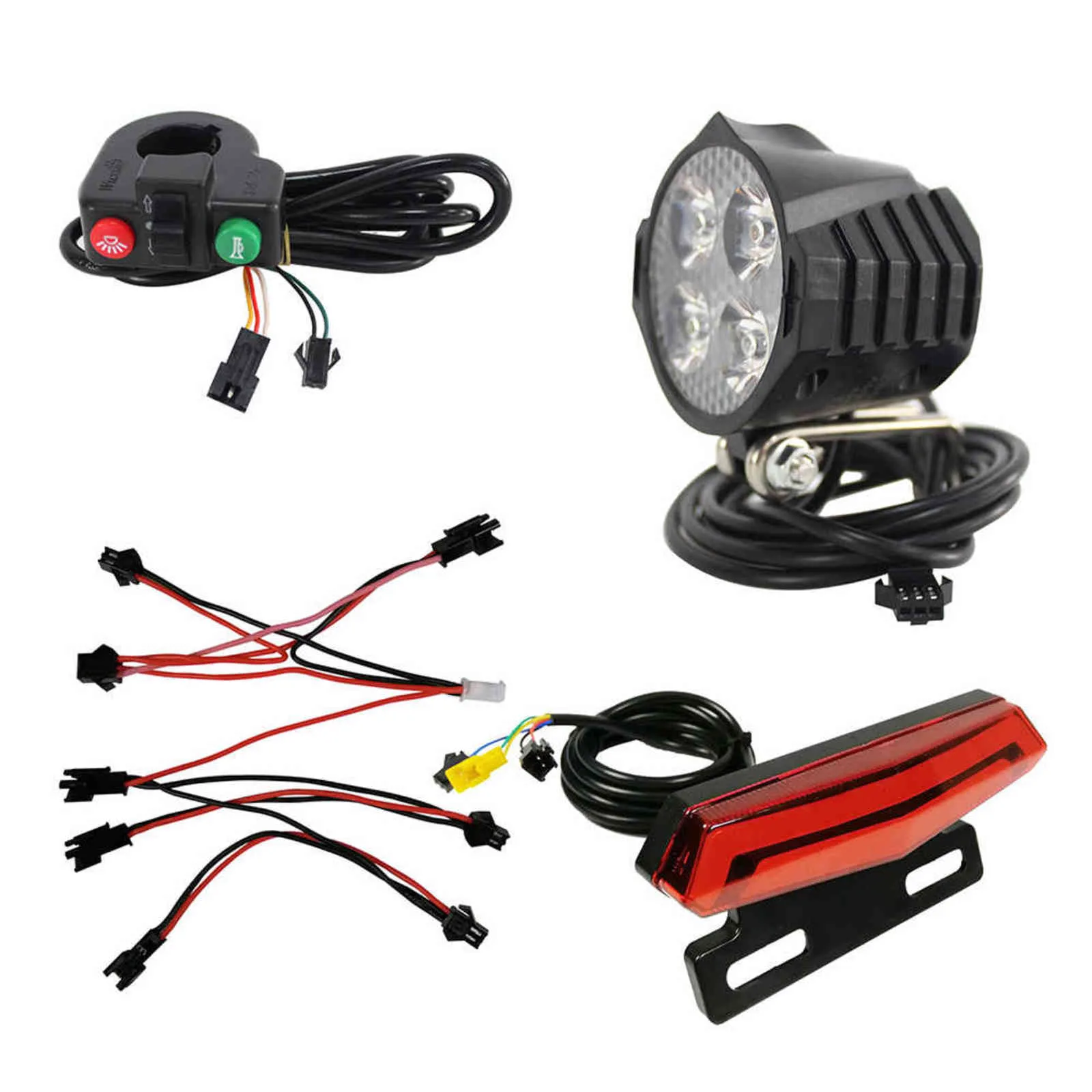 Ebike Headlight and Tail Light Sets Electric Bike Bicycle 24/36/48V/60V Front Rear Warning Lights LED Night Spotlight Headlamp Y1119