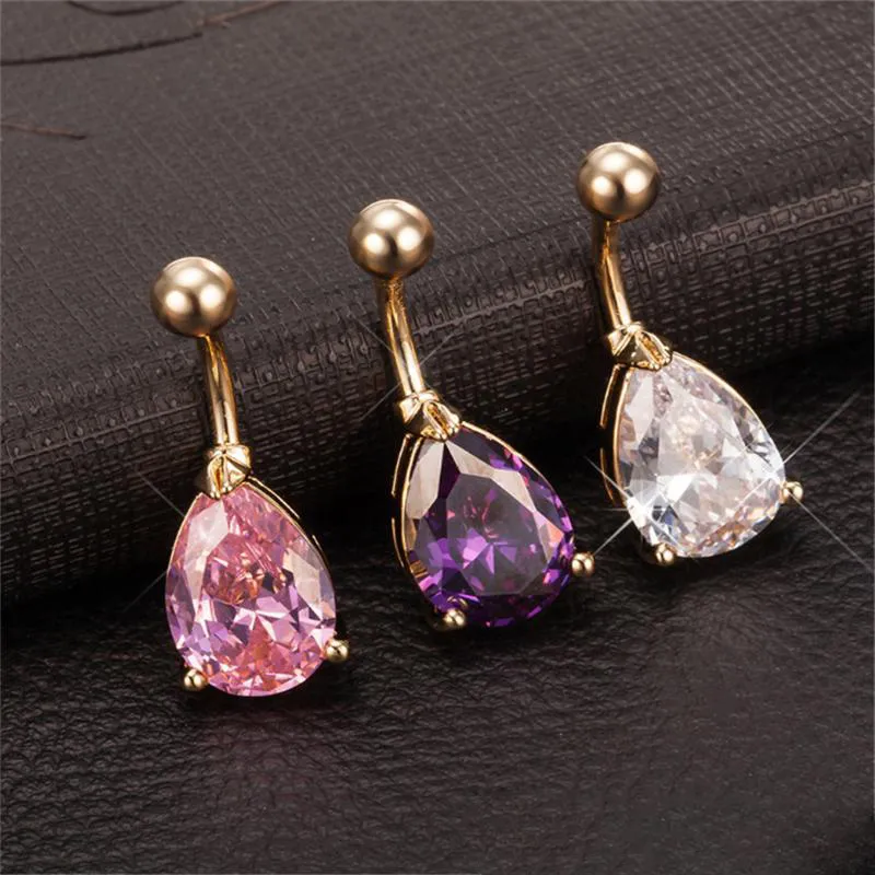 18K Yellow Gold Plated Waterdrop Belly Button Rings Nearby For Women Sexy Body Piercing Jewelry