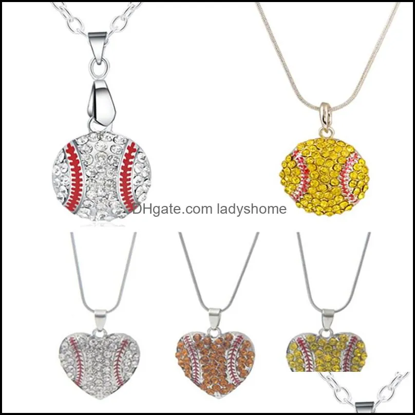 Charm Rhinestone Baseball Necklace Softball Pendant Necklace Love Heart Sweater Jewelry Accessories Party Favor Gifts HWE8166