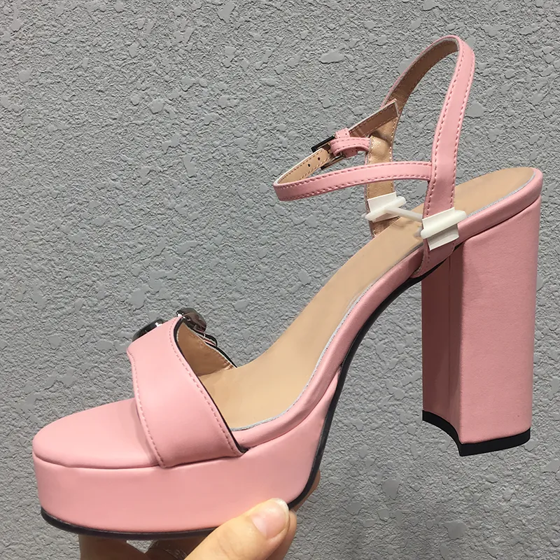 summer Women sandals Luxury Designer classic Buckle Genuine leather shoe platform 13CM heel Strap big size shoes 35-42 top quality High heels sandal Free postage