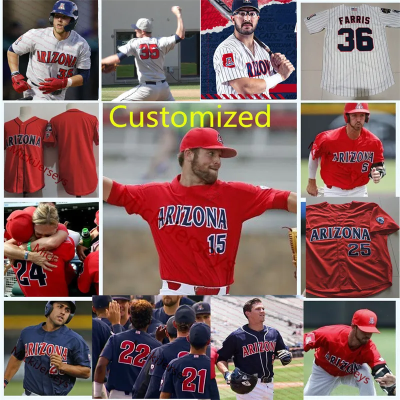 NCAA Custom Arizona Wildcats Jersey de béisbol Scott Kingery Farris Johnny Field Rob Refsnyder Joey Rickard Konner Jacob Berry Daniel Susac Kato Chase Silseth Nichol