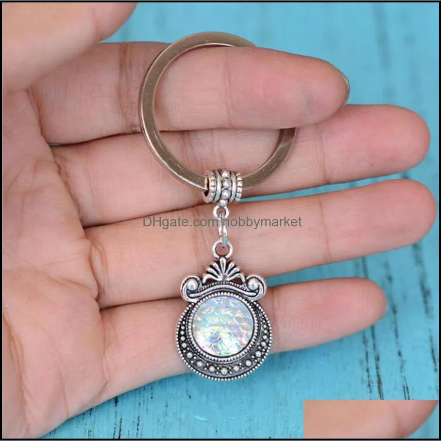 Wholesale Mermaid keychain mermaid mirror keychain creative metal Pendant Accessories Custom Gifts key chain ring DIY Fit Keychain 450