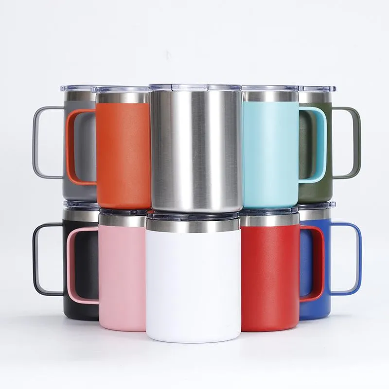 Tasse à poignée de 12oz, tasse en acier inoxydable 304, tasses d'isolation sous vide, 9 couleurs, cadeau HH21-303