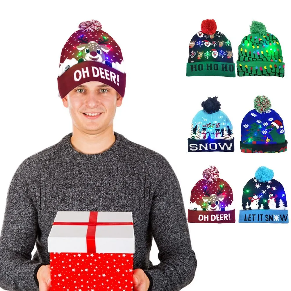 Julhattar tröja Santa Light Up Christmas Hat Christmas beanie hatt för barn vuxna gåva för barn nyårsmaterial