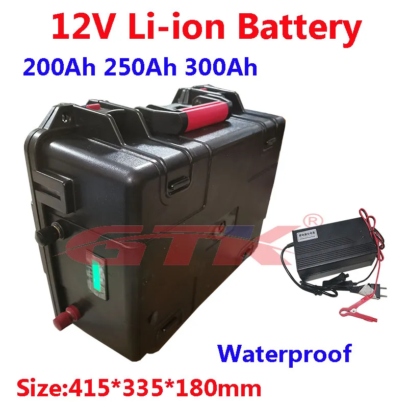 Batterie lithium-ion GTK 12V 200Ah 250Ah 300Ah avec BMS pour système solaire bateau électrique alimentation de secours RV camping-car + chargeur 20A