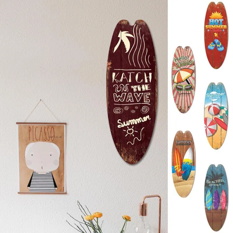Objetos decorativos Figurines Decoração de lazer de férias vintage sinal de madeira surfboard bar pátio moda ornamentos de casa adornos para casa