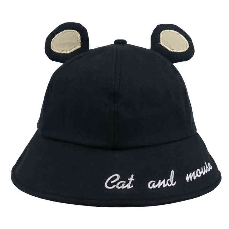 New Gorras mignon dessin animé jaune rose noire chat chat oreilles souris chapeaux chapeaux chapeau chapeau femme été g220311