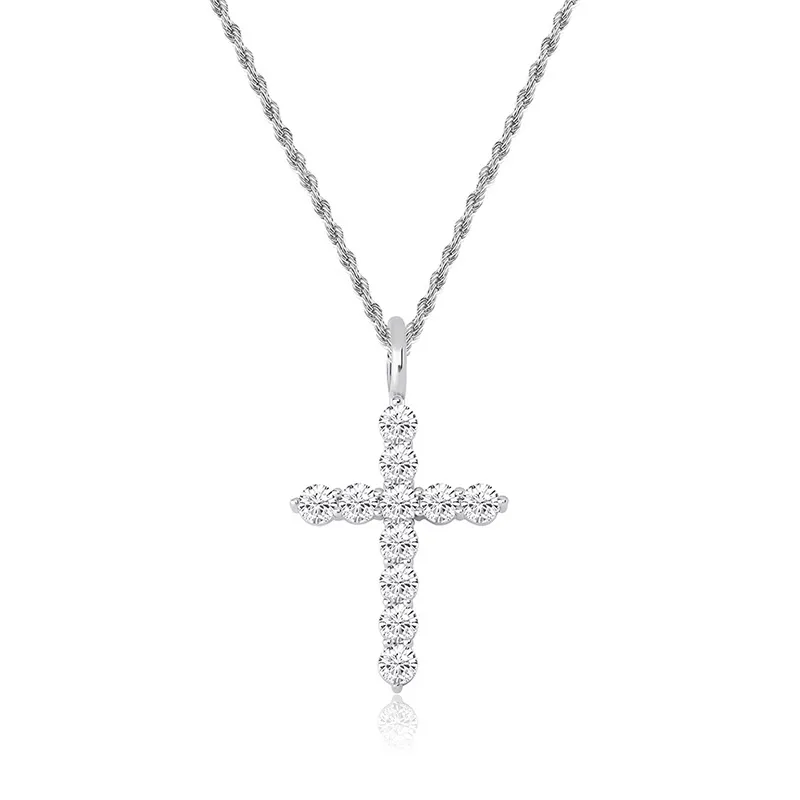 Hip Hop Mens Jewelry Cross Pendant Luxury Designer Necklace Bling Diamond Iced Out Pendants with Rope Chain Rapper Women Fashion Accessories