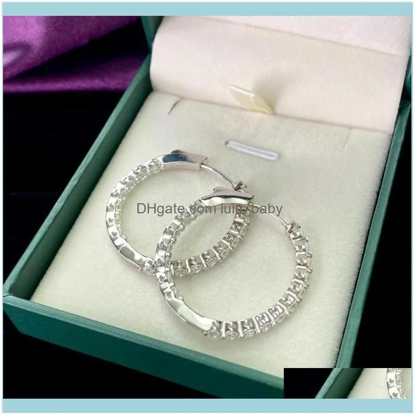Wong Rain Luxury 100% 925 Sterling Silver Created Moissanite Gemstone Hoop Earrings Wedding Engagement Fine Jewelry Wholesale & Huggie