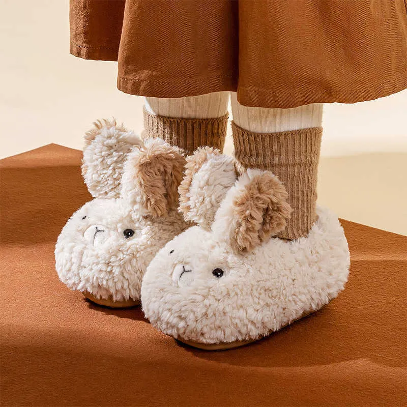 Dzieci domowe kryty dzieci miękkie antypoślizgowe futro słodkie kapcie jesień ciepłe buty Cartoon pluszowy królik Home kapcie Zima 211119