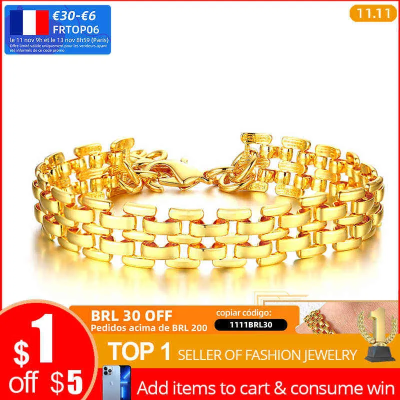 Vnox Gold Tone Chain Bracelets for Women, 9mm Wide Multi-lines Hollow Links, Female Lady Wristband Gifts Jewelry