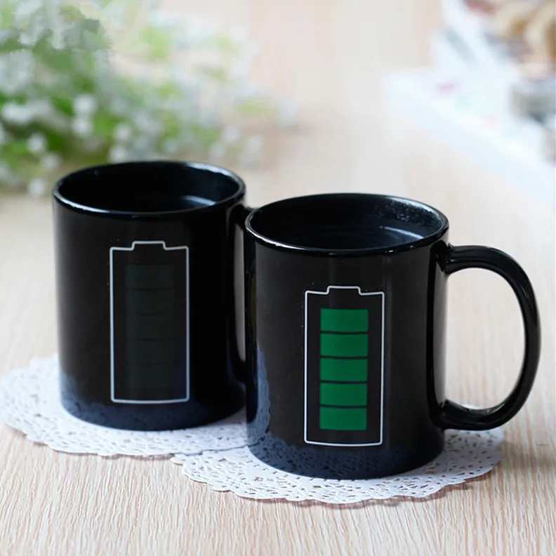 Battery Magic Mug Positive Energy Color Changing Cup Ceramic Discoloration Coffee Tea Milk Mugs Novelty Gifts