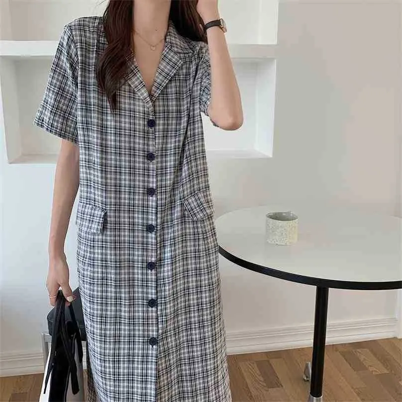 Été lâche Plaid doux filles bal droite dame décontracté Femme soirée Chic longues robes Vestidos 210525